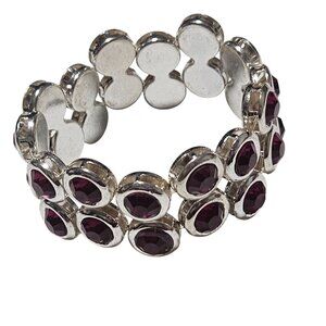 Elegant Purple Stones Silver Tone Stretch Bracelet Stacked Multi Strand Jewelry